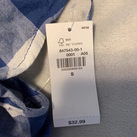 Old navy size small blue check gingham sleeveless blouse button picnic smocked - Picture 3 of 7